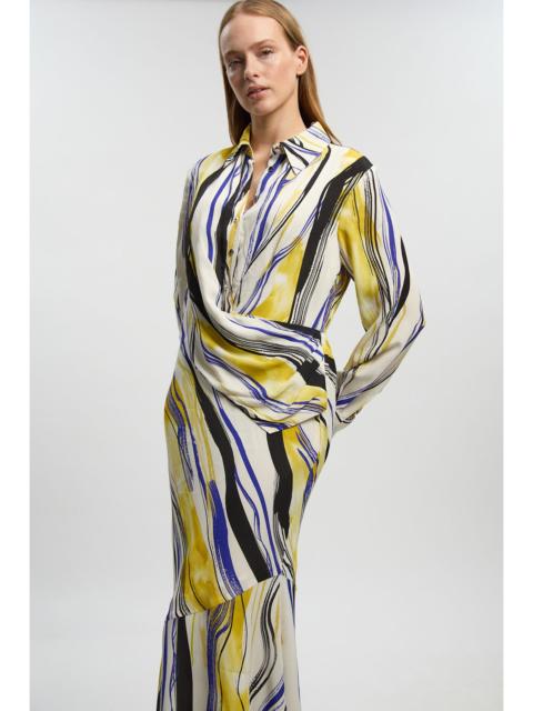 Brush Stroke Print Twill Woven Maxi Shirt Dress