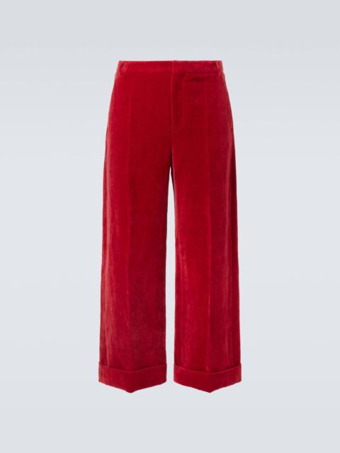 Cotton and linen velvet wide-leg pants