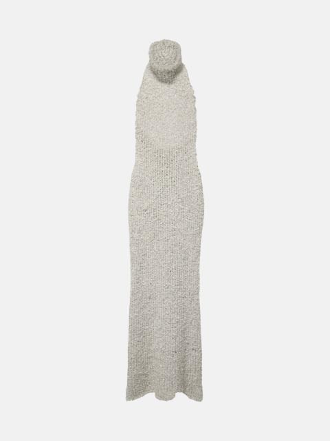Turtleneck silk bouclé maxi dress