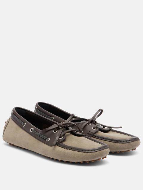 Monili leather-trimmed suede boat shoes
