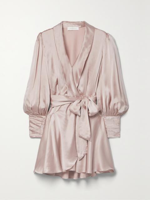 Ruffled Silk-satin Mini Wrap Dress