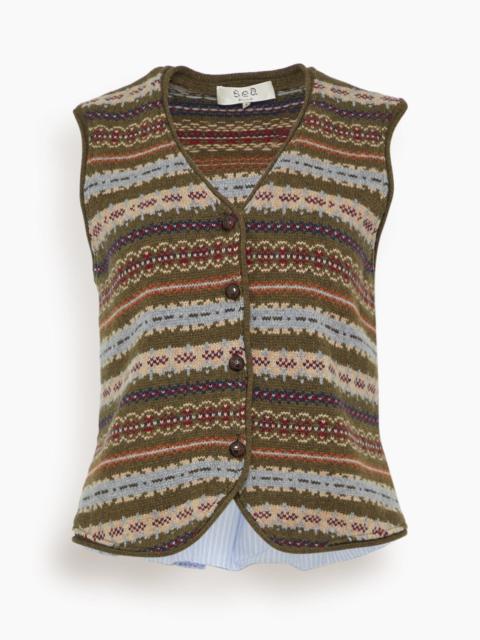 Ciara Fair Isle Knit Combo Vest in Olive