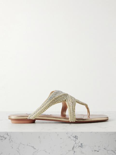 Reef Star Bead-embellished Metallic Leather Sandals