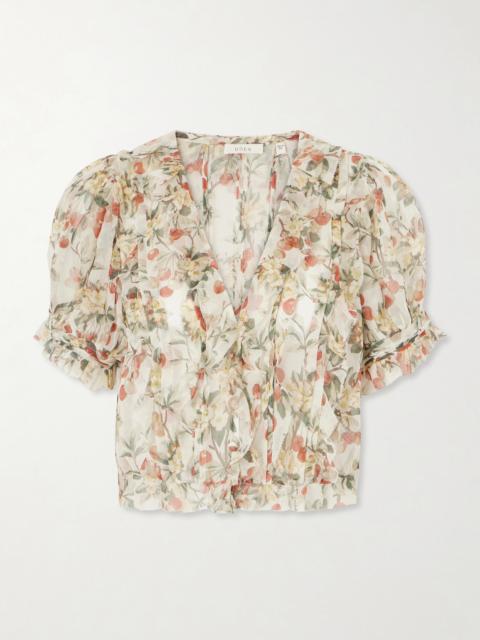 Salona Pintucked Ruffled Floral-print Silk-georgette Blouse