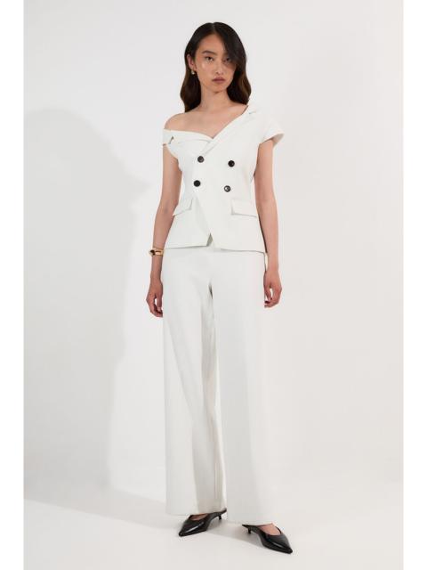 Compact Stretch Asymmetric Collar Wide Leg Tailored Jumpsuit