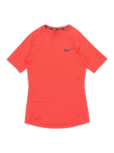 Nike Pro Logo Training Quick Dry Tight Short Sleeve Red BV5632-657
