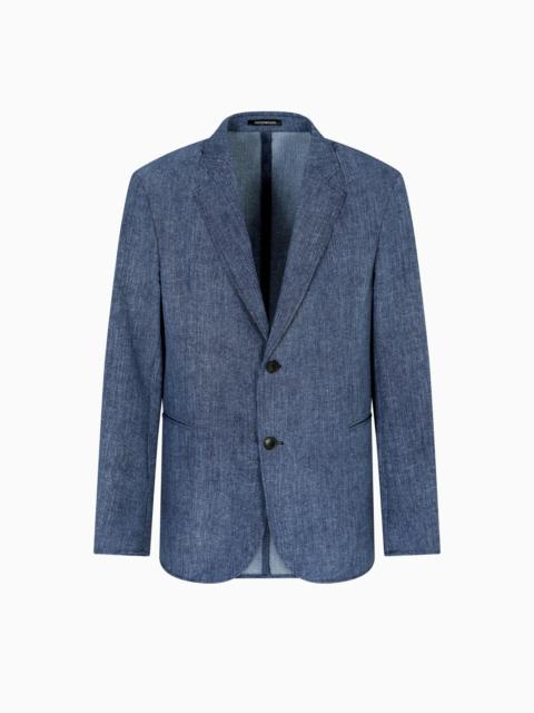 PRINTED SEERSUCKER SINGLE-BREASTED BLAZER