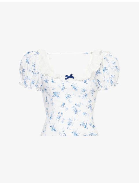Alice Floral-Print Puff-Sleeve Linen Top