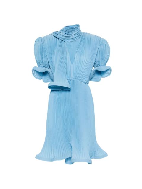 pleated puffy-sleeve midi dress