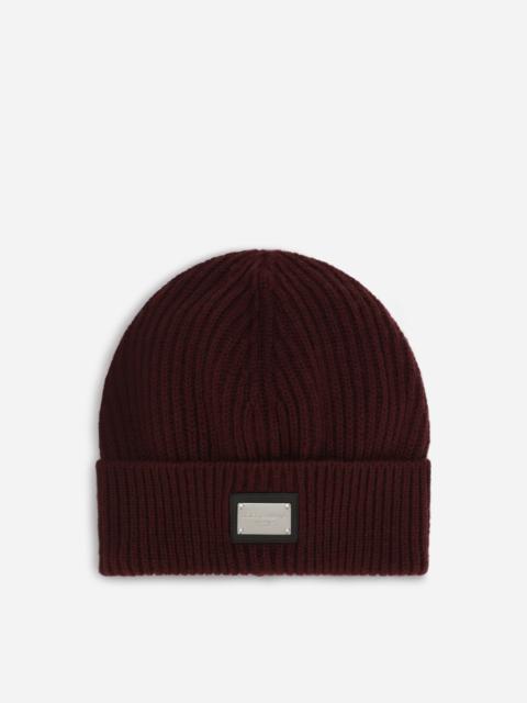 Knit cashmere and wool hat with logo tag