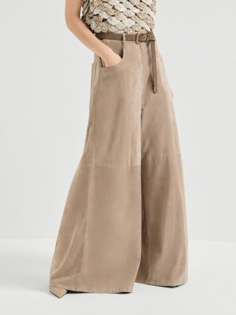 Suede maxi trousers with monili