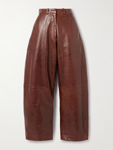 Leather barrel-leg pants Brown