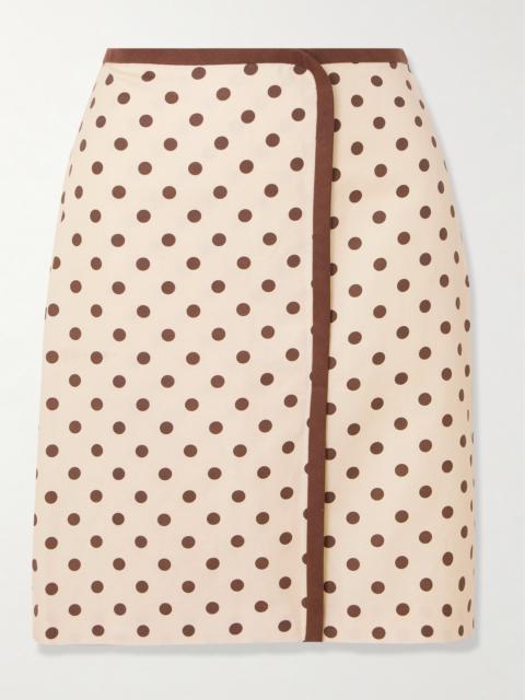 Bowie Wrap-effect Polka-dot Linen And Cotton-blend Midi Skirt