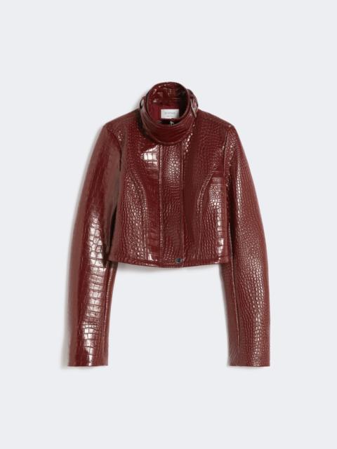 Patent leather cropped jacket with alligator print - DARK RED