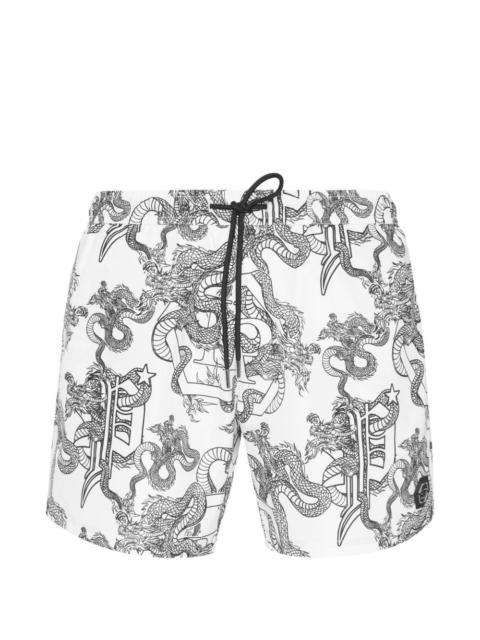 metallic-logo swim short
