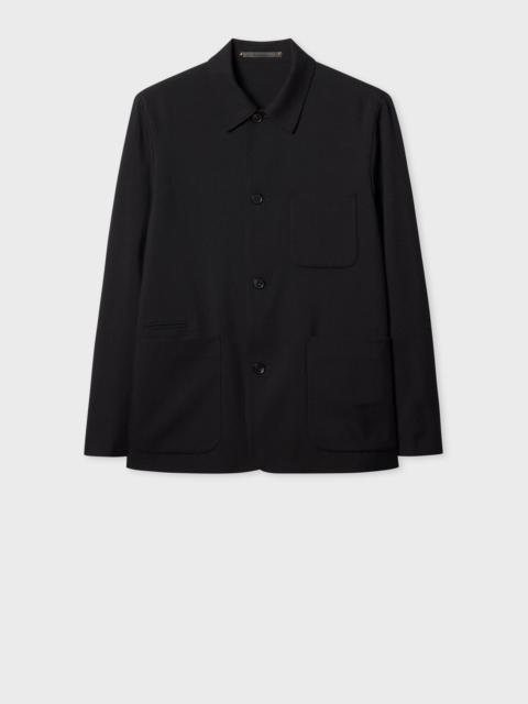 Black Two-Ply Hopsack Wool Work Jacket