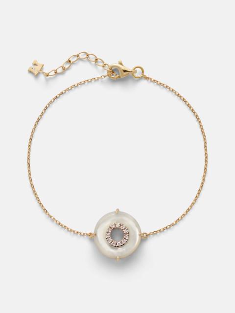 14kt gold (585/1000) bracelet with diamonds and pearls