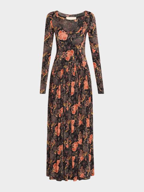 Amal Printed Long-Sleeve Jersey Maxi Dress