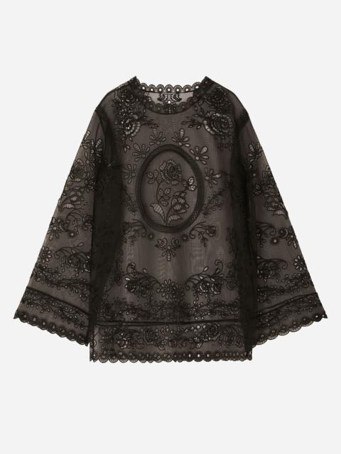 Crinoline A-line dress with inlay embellishment