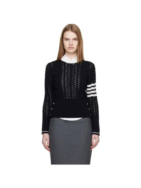 Navy Cable Pointelle Stitch Classic 4-Bar Sweater