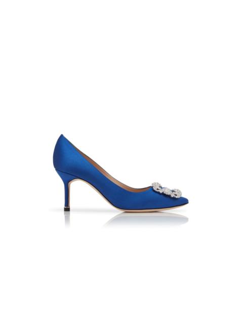 Dark Blue Satin Jewel Buckle Pumps