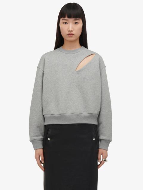 Women's Slashed Sweatshirt in Grey Melange