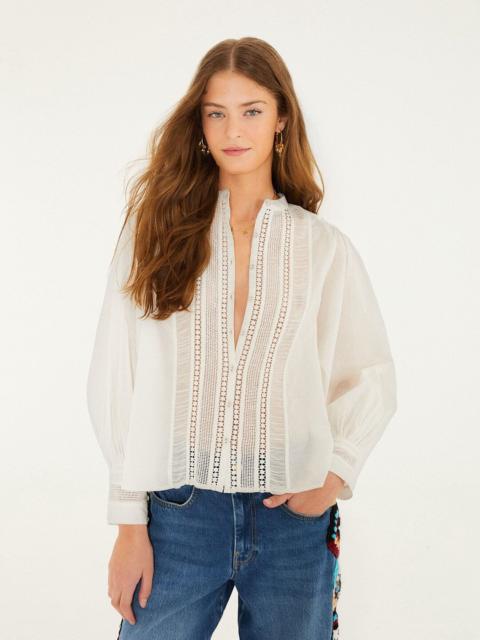 Off-White Long Sleeve Buttoned Lace Blouse