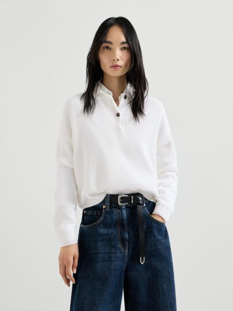 Cotton English rib knit polo shirt with monili