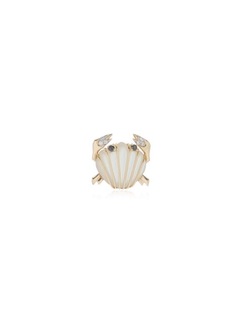 9K Yellow Gold Mother of Pearl, Diamond Single Earring white