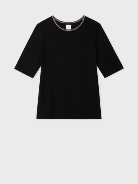 Women's Black Viscose Top with 'Signature Stripe' Trim