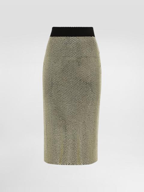 Midi pencil skirt in crystal mesh