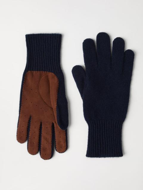 Cashmere knit gloves with suede palm