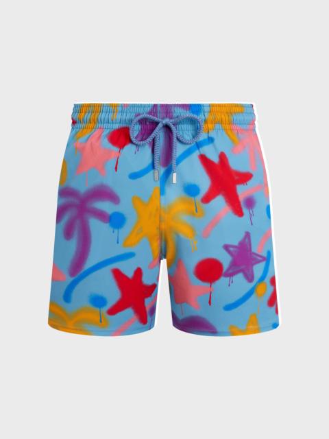 Men Stretch Short Swim Shorts Spray Paint - VBQ x Palm Angels