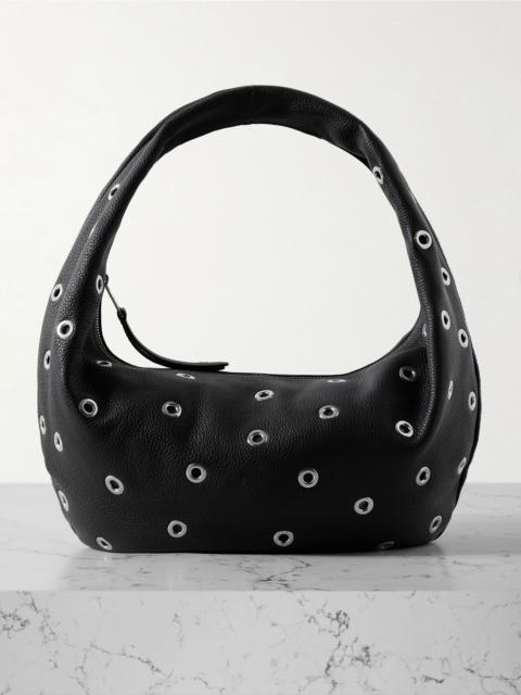 Olivia medium embellished textured-leather tote Black