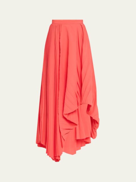 Pleated Asymmetric Draped Midi Skirt