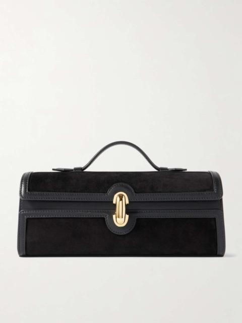 Slim Symmetry Pochette leather-trimmed suede tote Black