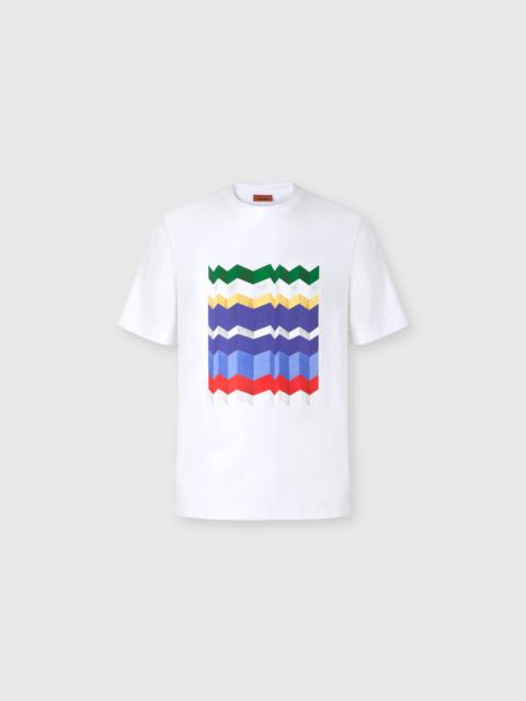 Crew-neck cotton T-shirt with macro zigzag print