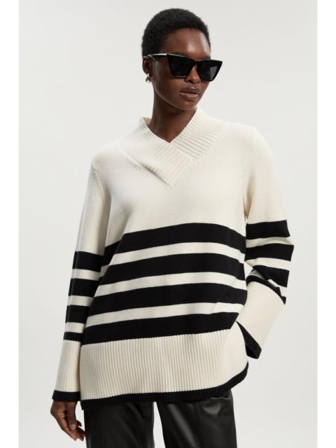 Stripe V Neck Split Hem Knitted Jumper