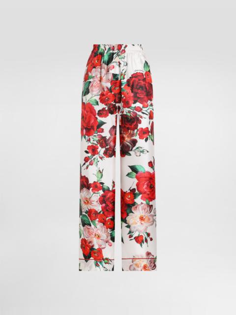 Satin pajama pants with rose print