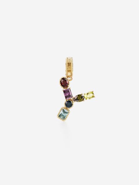 Rainbow alphabet Y 18 kt yellow gold charm with multicolor fine gems