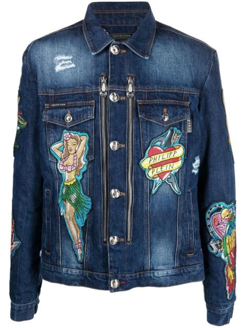graphic-print denim jacket