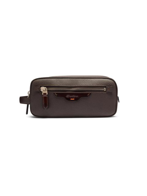Dark brown tumbled leather beauty case