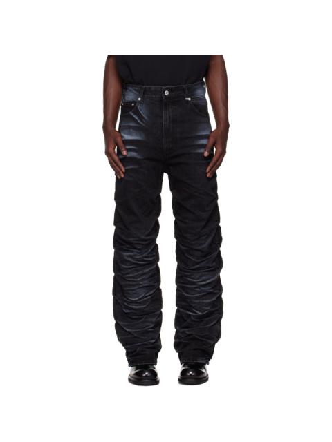 Black Textured Fold Jeans