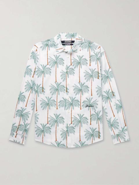 Simon Logo-Embroidered Printed Cotton-Poplin Shirt