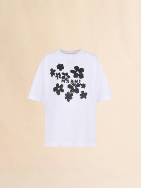 WHITE COTTON T-SHIRT WITH DAISY GARDEN PRINT