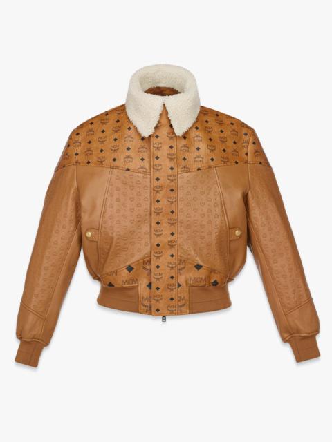 Black Label Shearling Bomber Jacket in Visetos Leather Mix