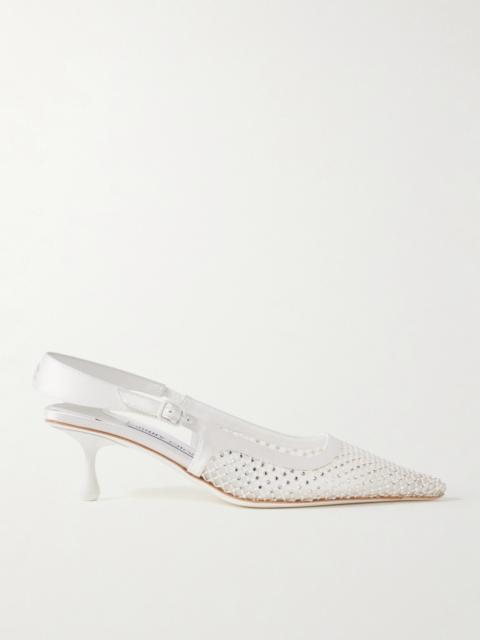 Amel 50 Crystal-embellished Mesh And Satin Slingback Pumps