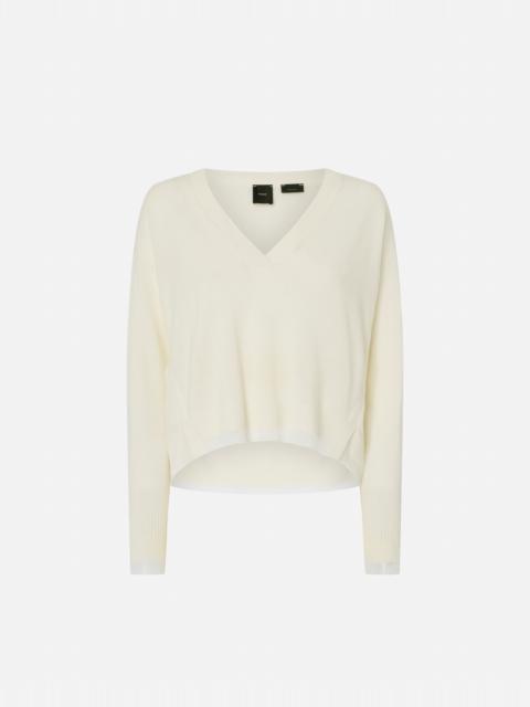 WHITE CASHMERE-BLEND V-NECK PULLOVER