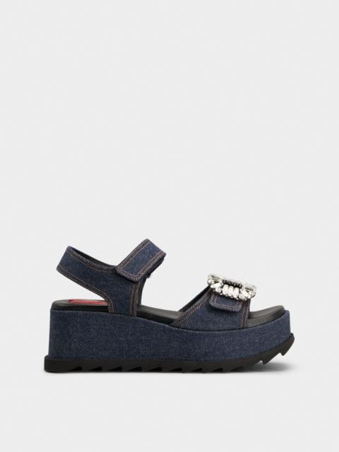 Slidy Viv' Wedge Sandals in denim