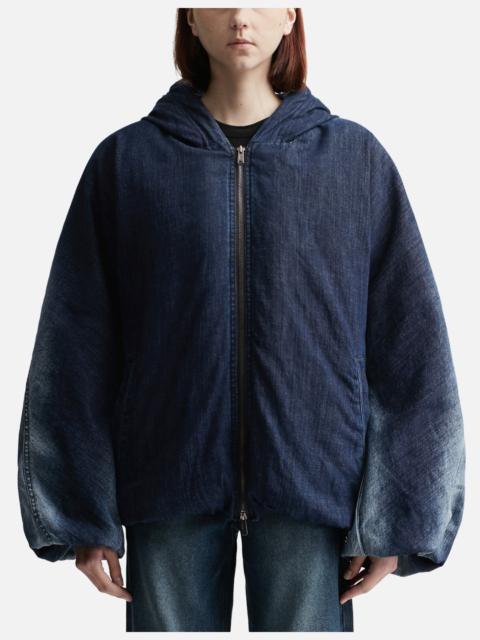 DENIM HOODED PUFFER JACKET